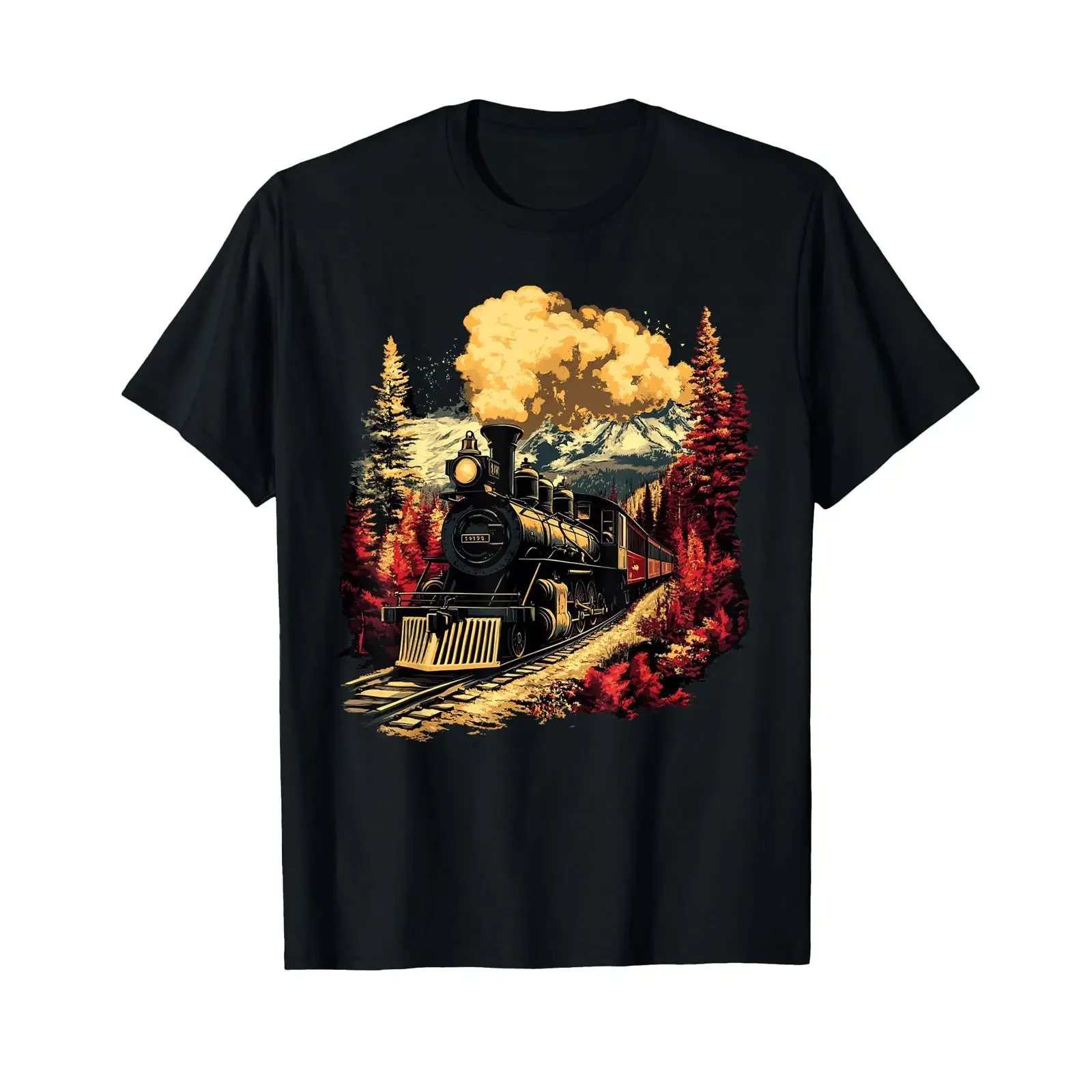 Steam Train Vintage T Shirt vintage Washed homme fashion Slightly designer clothes Top For Everyday Wear Casual Stylish