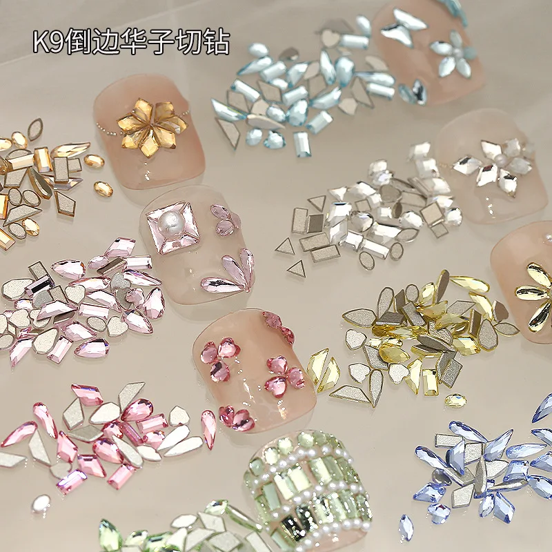 50PCS Top Sparkle K9 Mini Diamonds Chamfered Flatback HZ Cut Jewel Nail Art Rhinestones Decorations Manicure Colorful Charms