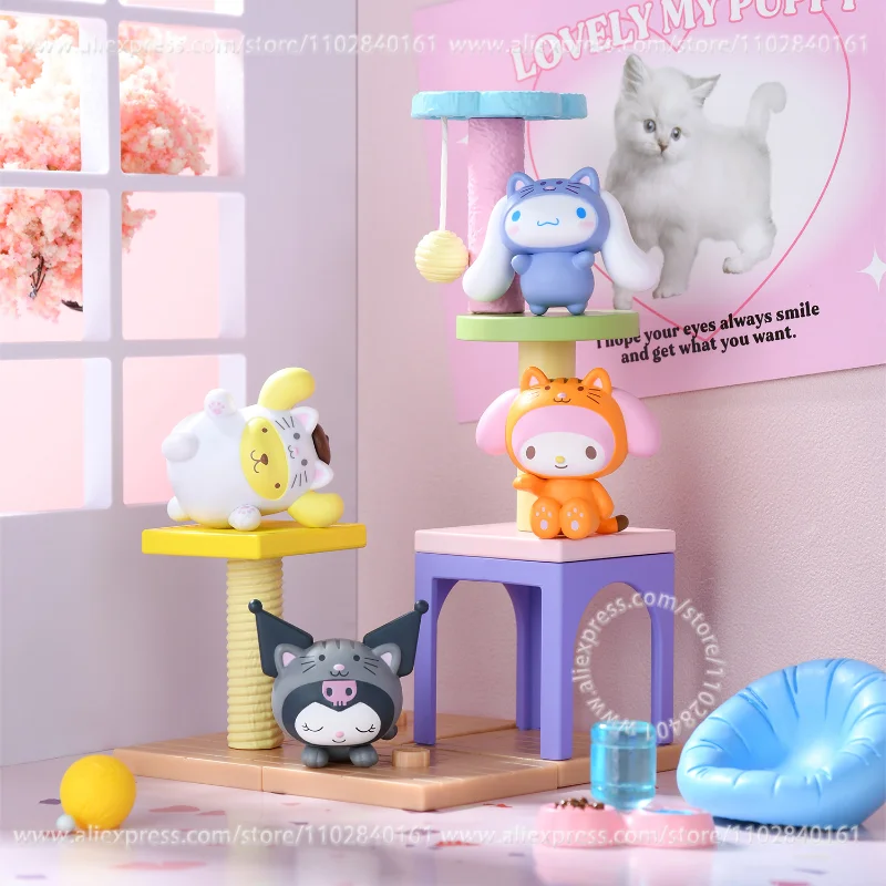 MINISO Blind Box Sanrio Family Lovely Cattery Nest Capsule Series Assembled Toy Cartoon Model Cute Peripheral Birthday Gift