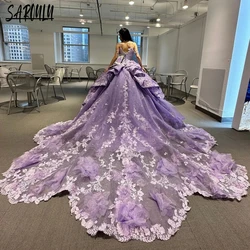 Glitter Floral Appliques Princess Quinceanera Dress Party Customized V-neck Floor-length 15 16 Birthday Gown Vestidos De Novia