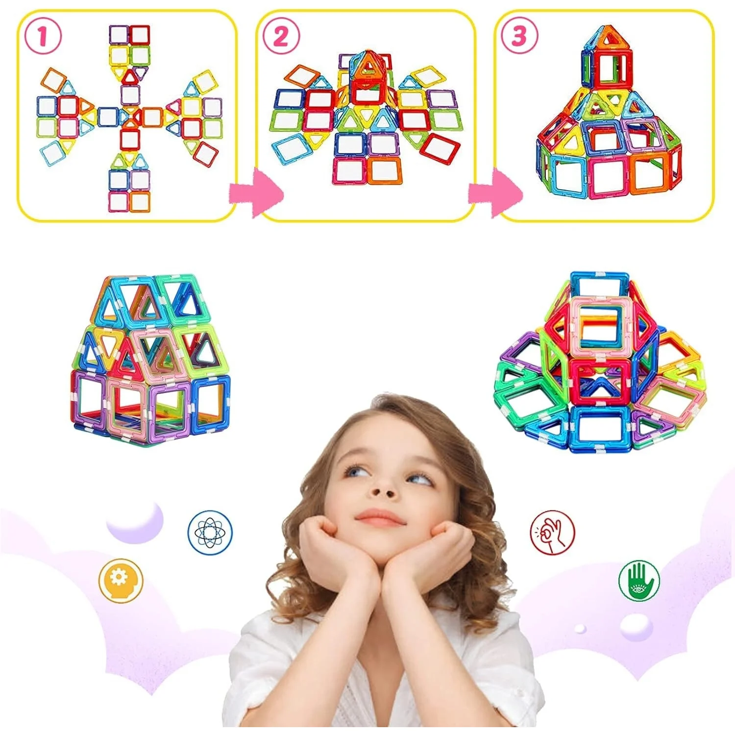 36/58/88Pcs Magnetic Building Toy Magnetic Tiles, Enhance Creativity and Hands-On Ability, Multiple Colors