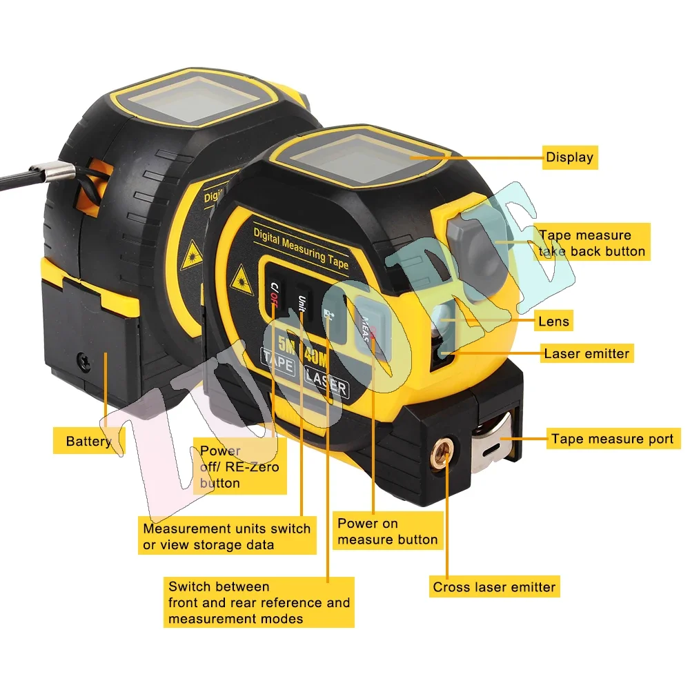 40 متر/60 متر شريط قياس الليزر 3 في 1 شريط قياس رقمي عالي الدقة ليزر Rangefinder الصلب 5 متر شريط القياس مع الخلفية
