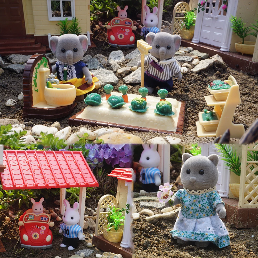 Puppenhaus Wald Familie 4Pcs Puppe Kaninchen Schafe Katze Tier Miniatur Möbel Set Pretend Spielen Simulation Puppe Haus Spielzeug Geschenk