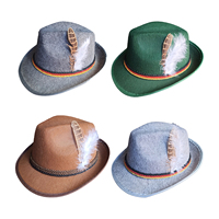 German Oktoberfest Fedora Traditional Wool Felt Costume Hat with Feather for Adults Novelty Fancy Dress Panama Hat Headwear