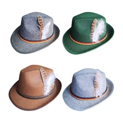 German Oktoberfest Fedora Traditional Wool Felt Costume Hat with Feather for Adults Novelty Fancy Dress Panama Hat Headwear
