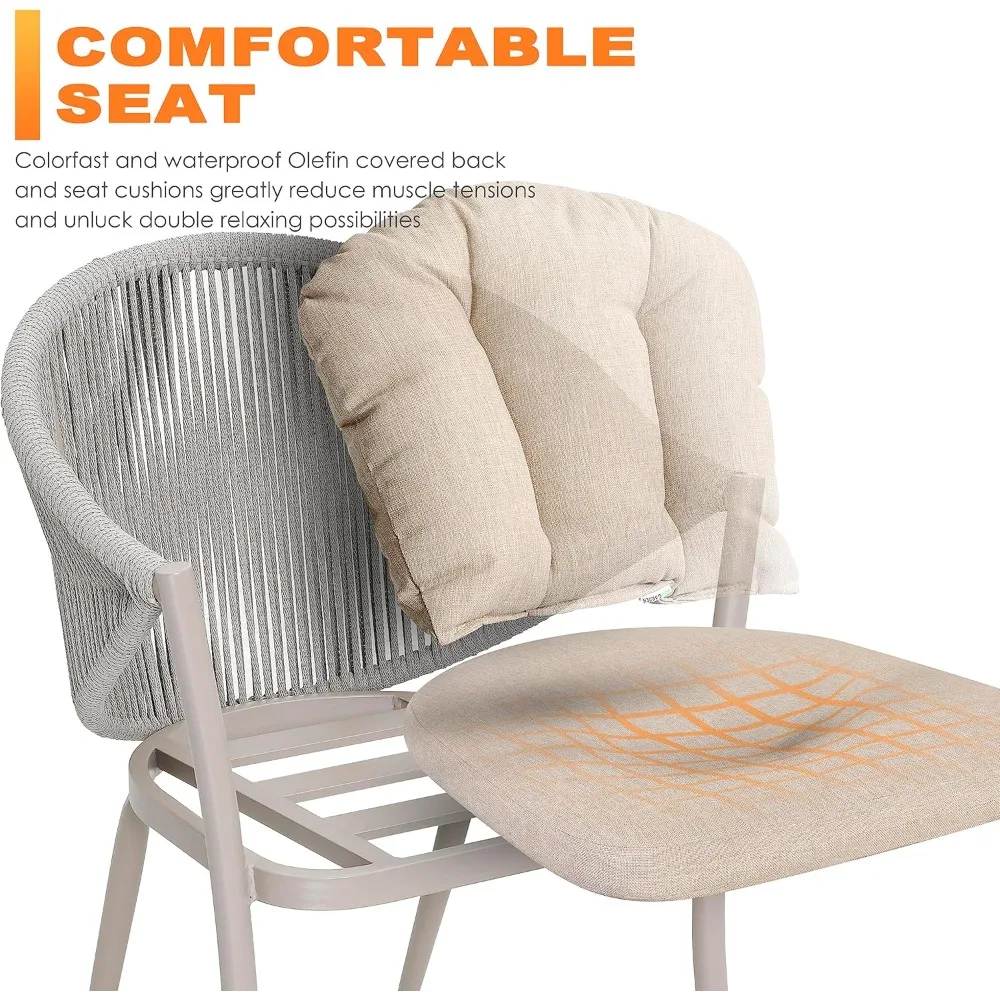 

2-PC Woven Rope Dining Chairs - All-Weather Aluminum with Cushions, for Garden/Deck/Indoor/Outdoor
