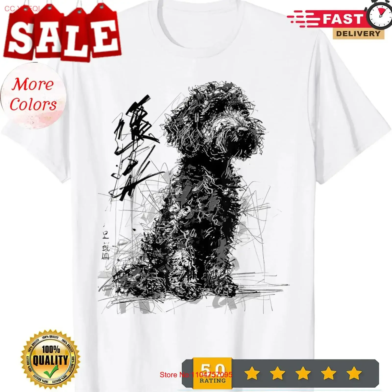 Camiseta con estampado abstracto de Labradoodle, ropa de diseñador vintage lavada, top para uso diario, versátil y transpirable