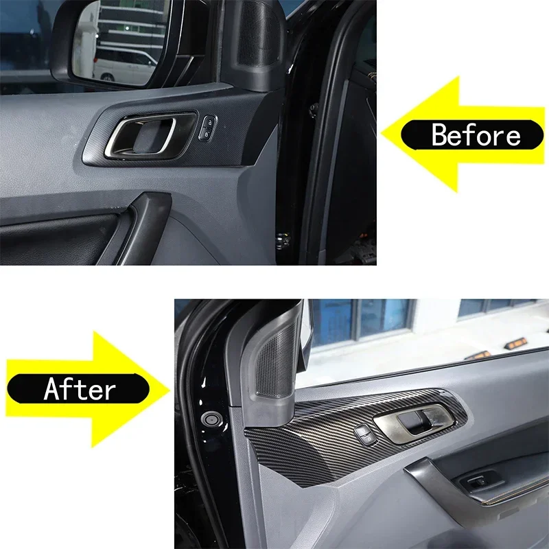 For Ford Everest 2017 ABS Carbon Fiber Texture Car Inner Door Bowl Handle Frame Decorative Sticker Car Accessories