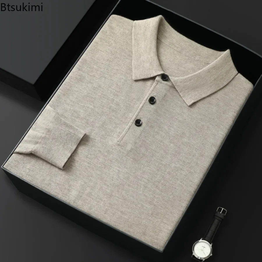 Men's Spring Autumn POLO Shirt Sweater Tops Loose Knitted Pullover Solid Sweater Fall Winter Casual Business Office Pullovers