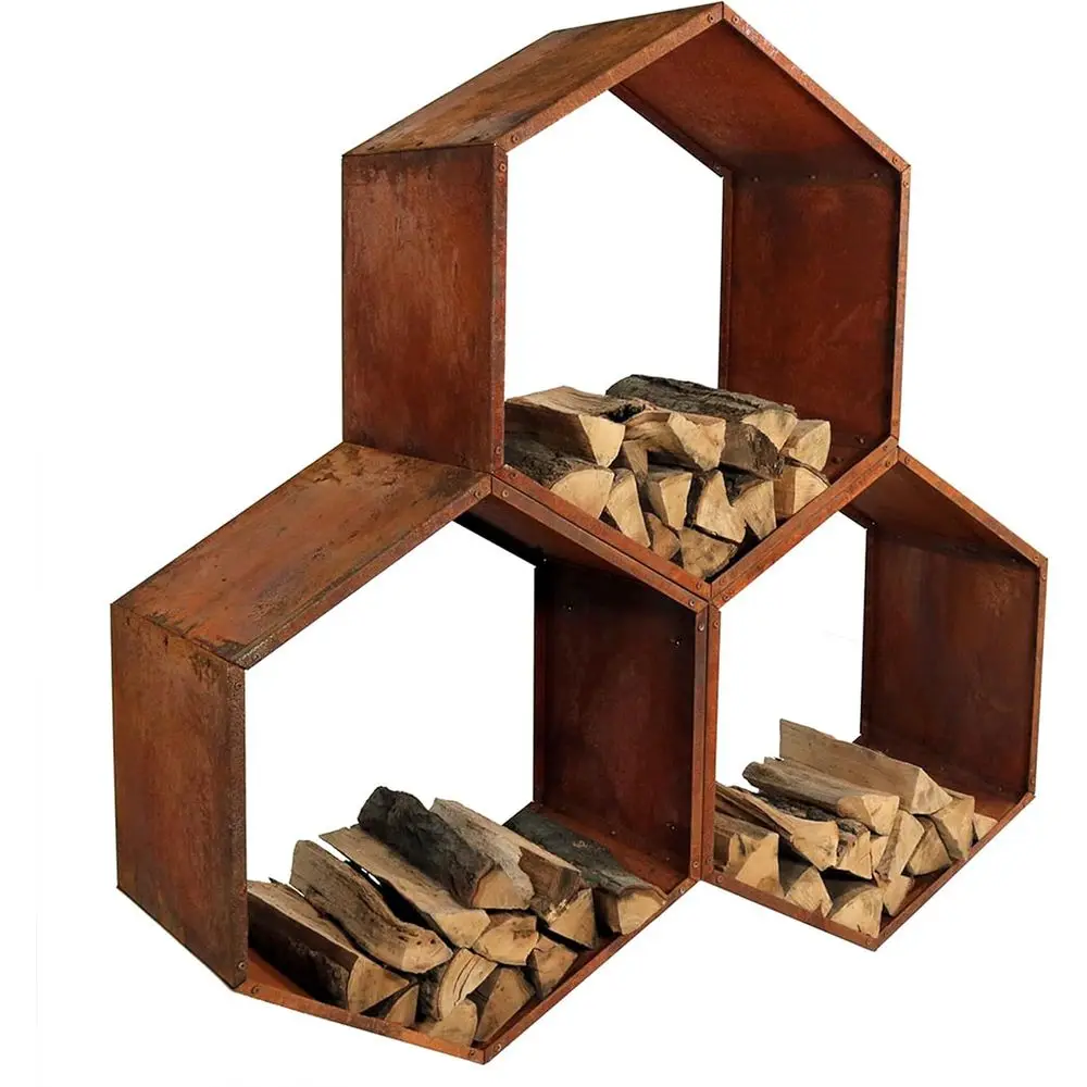 

Rustic Hexagonal Log Holder - Outdoor Wood Rack Set of 3