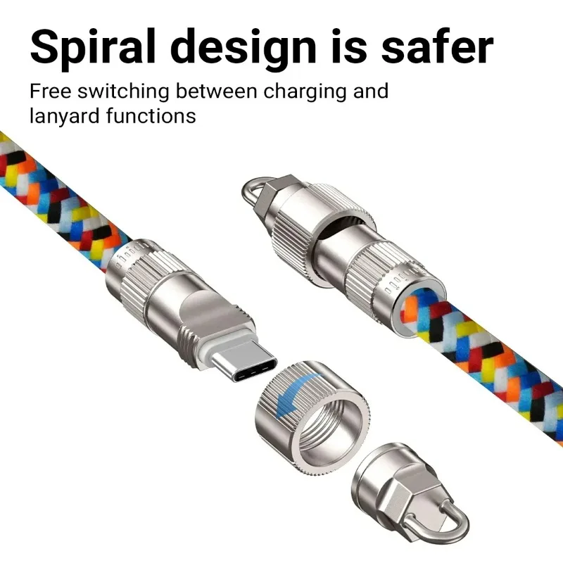 2 in 1 Multifunctional Cell Phone Charger Cable PD 60W Quick Charging Data Line Portable Phone Lanyard Straps with Tether Tabs