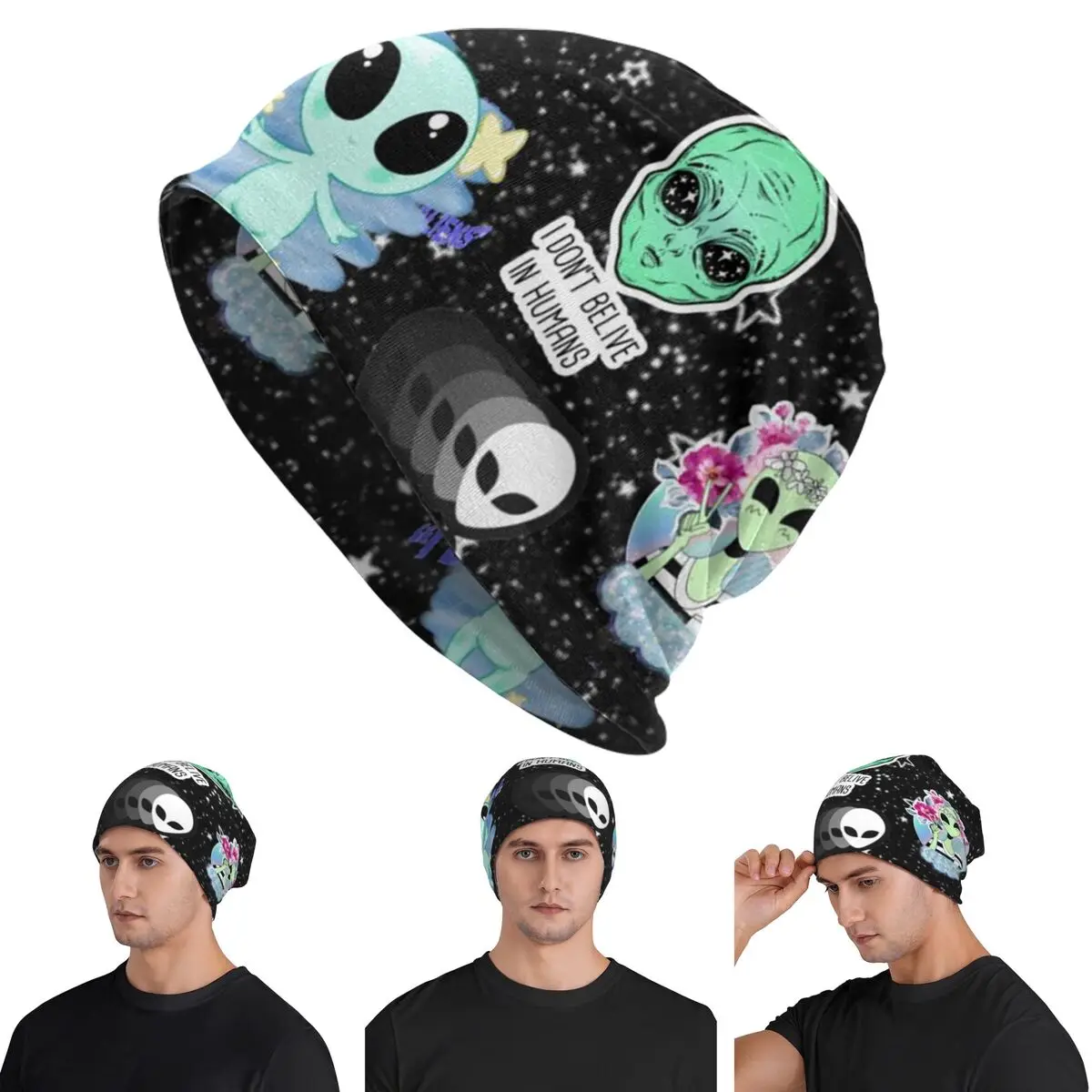 Aliens Space UFO Unisex Adult Beanies Caps Knitted Bonnet Hat Warm Hip Hop Autumn Winter Outdoor Skullies Hats