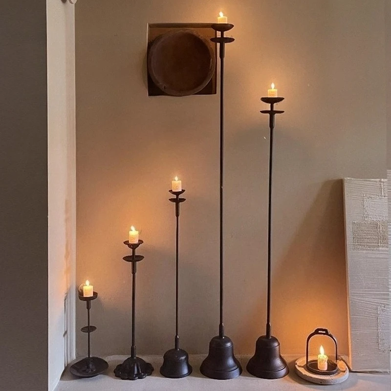 American Minimalist LongStrip Candle Floor Lamps Retro Tea Room Art Decoration Iron Antique Standing Table Lights Sofasides Cafe