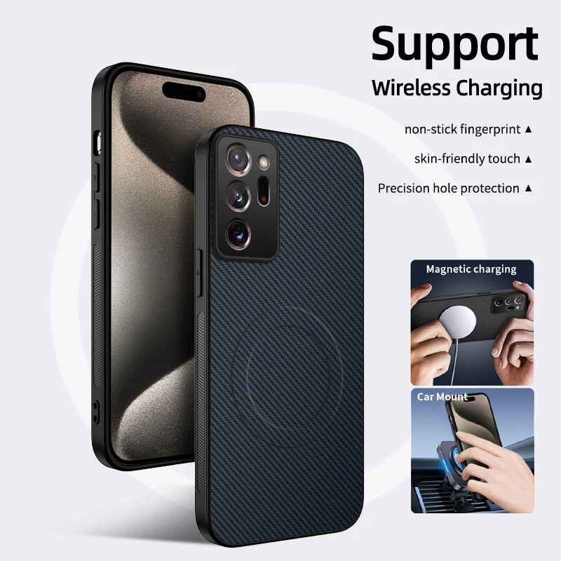 Carbon Fiber Texture Magnetic Wireless Charging Case For Samsung Galaxy Note 20 Ultra Anti-Drop Soft Silicone Cover Phone Cases
