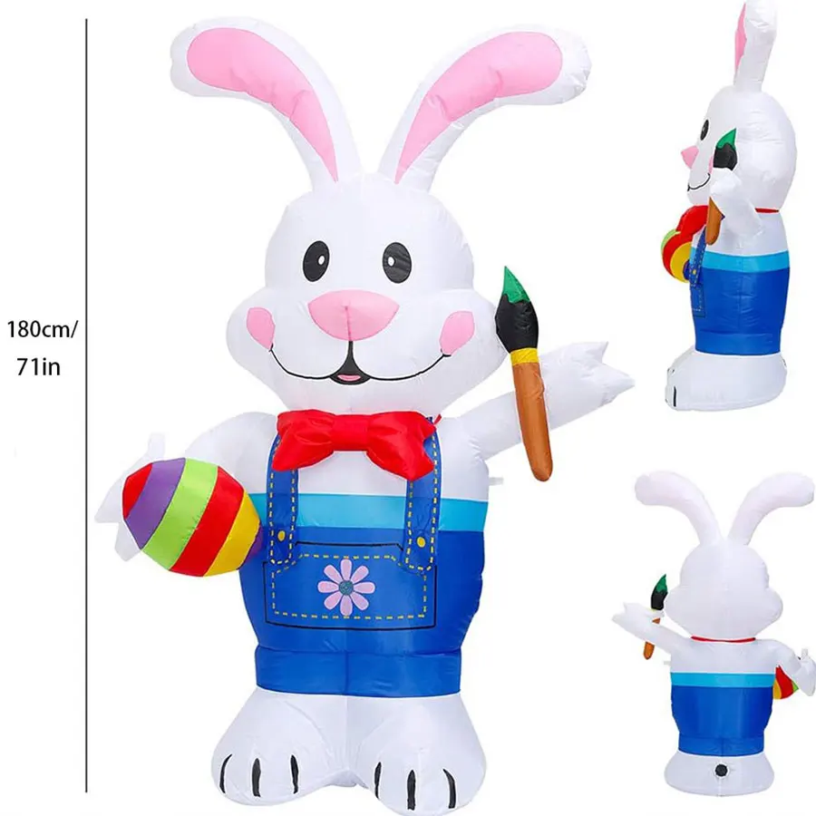 1.8m inflatable Easter bunny with a carrying strap and a calligraphy brush - festive outdoor decoration.