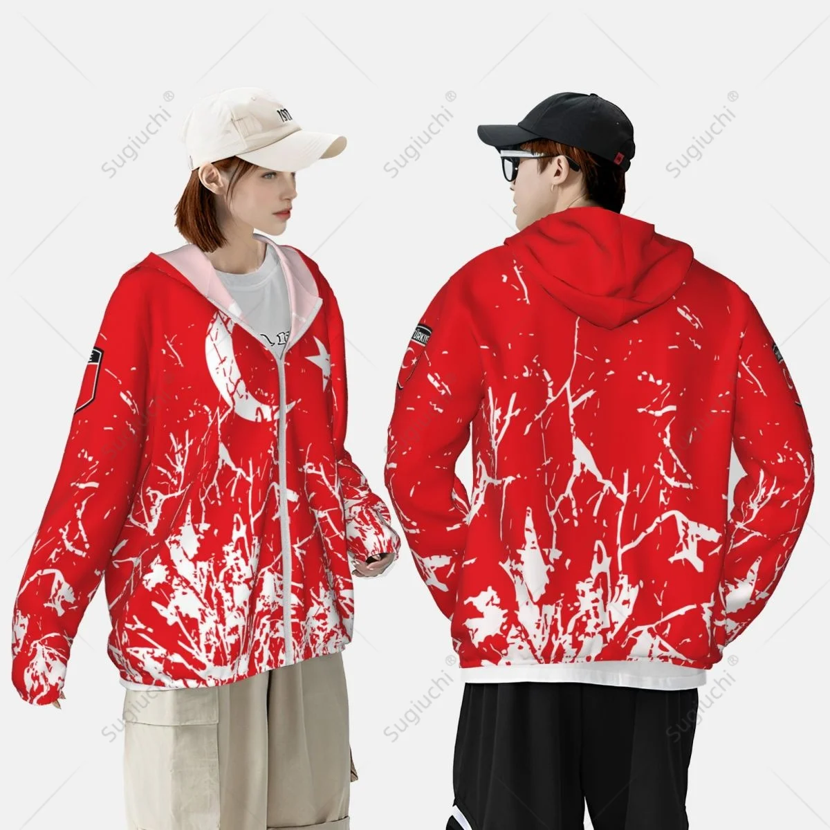 Sudadera con capucha de protección solar con bandera de Turquía, ropa de protección solar, pesca, ciclismo, correr, secado rápido, manga larga con cremallera, poliéster