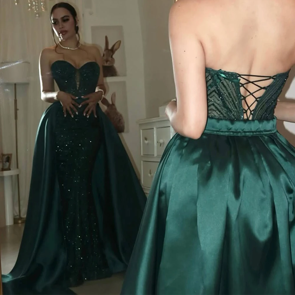 Mermaid Green Evening Dress Elegant Sweetheart Sleeveless Customized Homecoming Dresses Luxury Lace Up Back Celebrity Gowns image 2