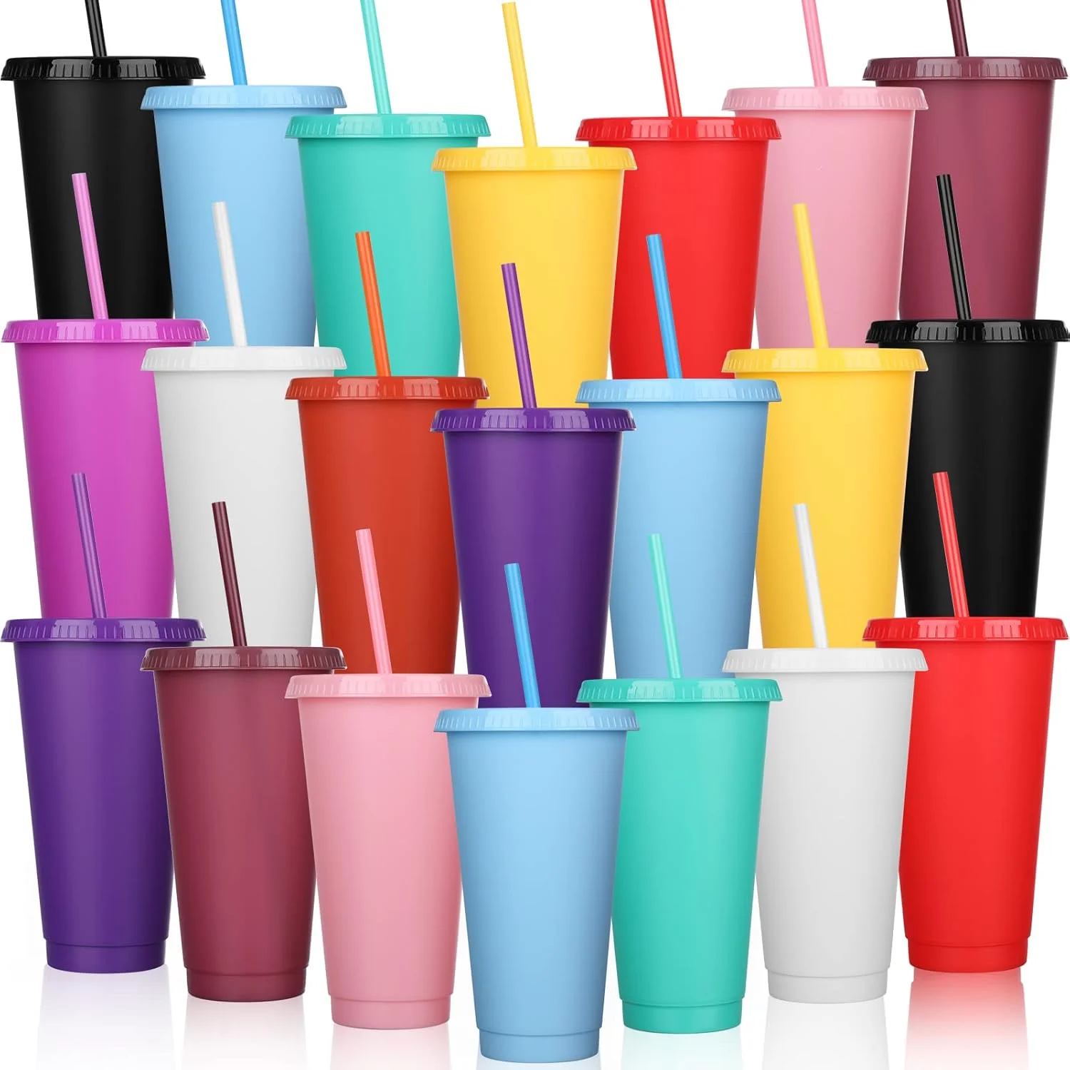

5PCS Colourful Drinking Cup Tumbler With Straw Reusable Plastic Cups With lid Coffee Cup Drinkware Christmas Gift Water Bottles