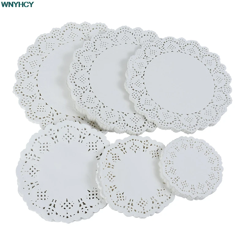 100Pcs White Round Lace Paper Doilies Vintage Coasters Placemat Craft Cake Biscuit Decoration Wedding Birthday Party Supplies