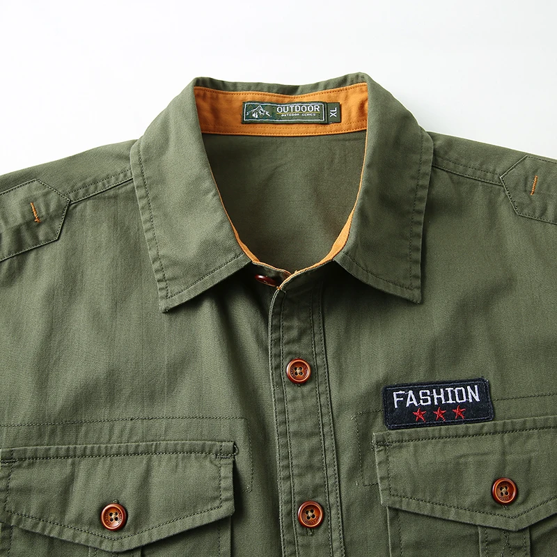 Spring Summer Military Tactical Shirts Men\'s Multi-Pockets Work Cargo Shirts Climbing Clothes Nature Hiking Fishing Wear