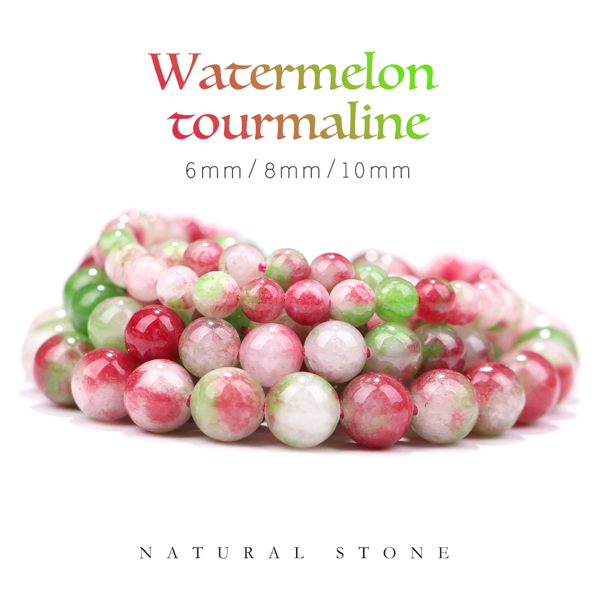 

Natural Stone Beads Watermelon Tourmaline Jades Loose Spacer Beads for Jewelry Making DIY Necklace Bracelet Handmade Accessories