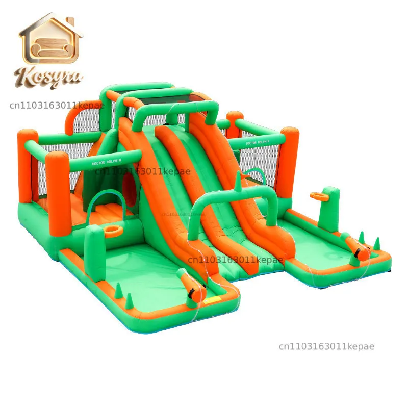 

Dr. Dolphin Waterslide Inflatable Castle Children's Double Slide Trampoline Indoor and Outdoor Inflatable Fort Water Ball Pool J