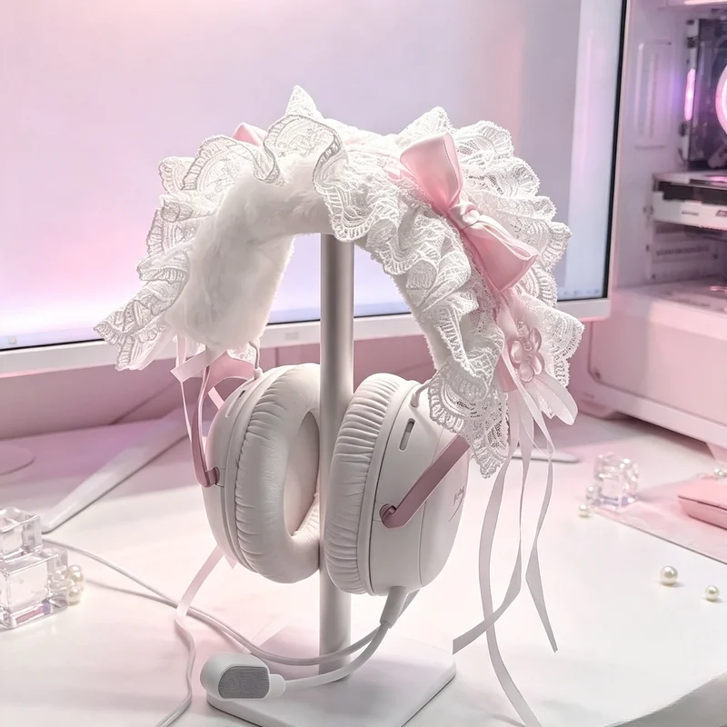 Head Mounted Headphone Protective Case Cute Lace Pink Bow Diy Headphone Cover Suitable For Airpods Max Y2k Hurricane 3