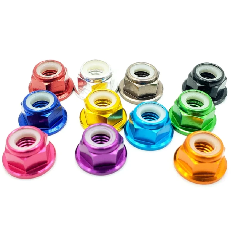Rcinpower 5pcs Aluminum Flange Lock Nuts M5 Anodized Colorful Hex Nylon Insert Lock Nut Self-locking Locknut for FPV Model Parts