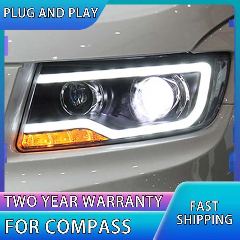 

Car Styling for Jeep Compass Headlight 2011-2016 Jeep Compass Headlamp LED DRL Turn Signal High Beam Projector Lens