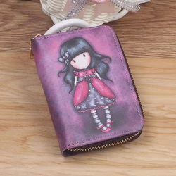 Portefeuille en cuir imprimé dessin animé pour femme, porte-cartes de visite, porte-cartes de crédit, mini pochette zippée, sac à main fille, nouvelle mode