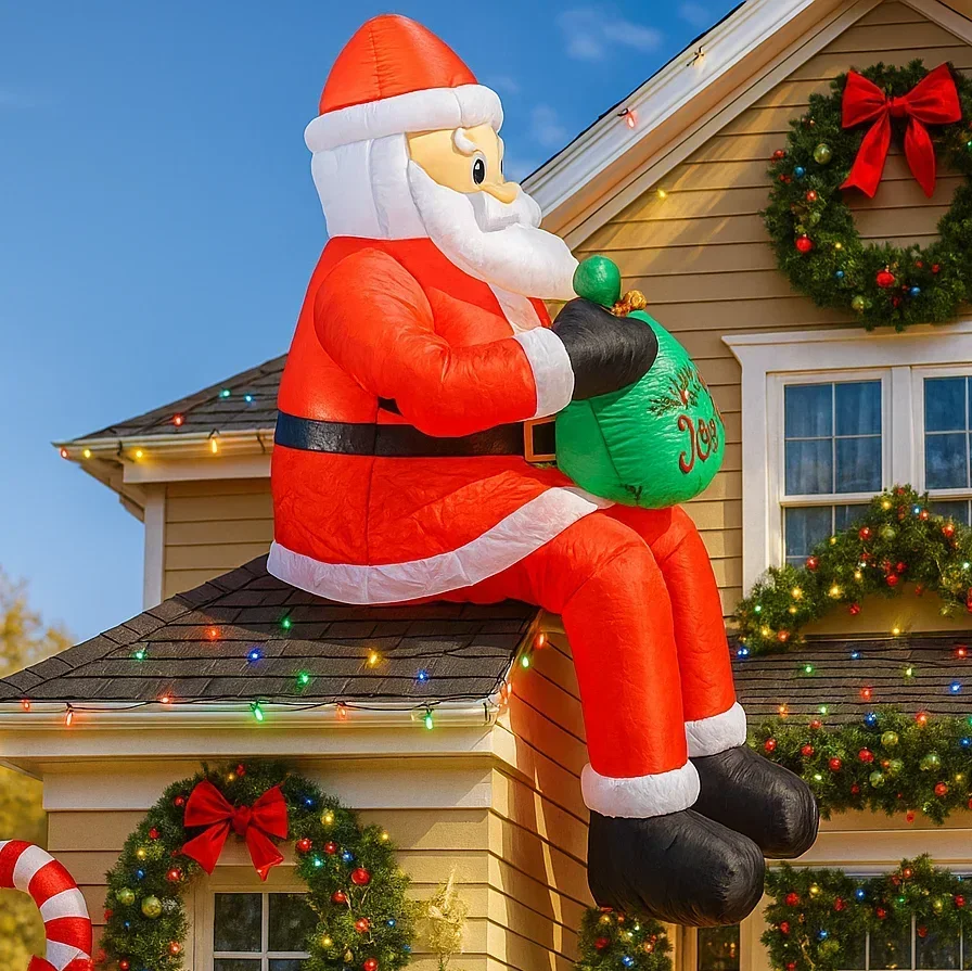 6 футов, игрушка для рождественской вечеринки, рождественские украшения, надувной Санта-Клаус, подарочные игрушки, украшения для домашнего двора со светодиодным декором