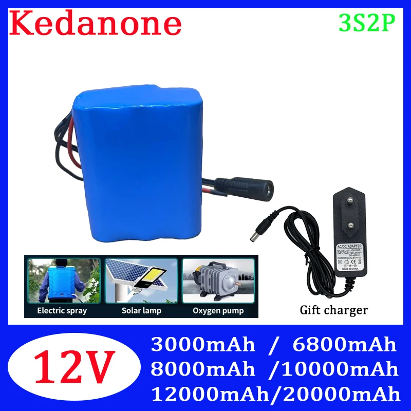 

12V Li-ion Batteries 3000mAh/6800mAh/10000mAh for Monitoring Speaker, router, spray, solar lamp, speaker, Gift 12.6V charger