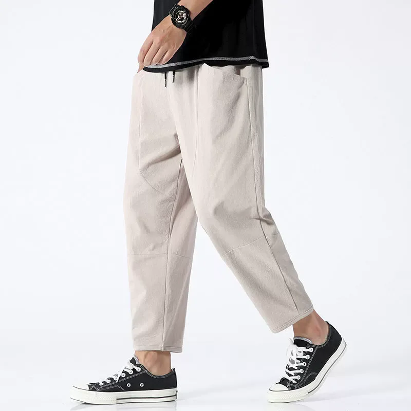 2025 Mens Trousers Fashion Casual Pants Solid Color Breathable Loose Shorts Straight Drawstring Pants Streetwear Men