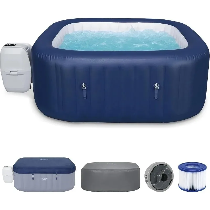 SaluSpa AirJet 4 to 6 Person Inflatable Hot Tub Square Portable Outdoor Spa with 140 AirJets and EnergySense Energy Saving Cover view 2