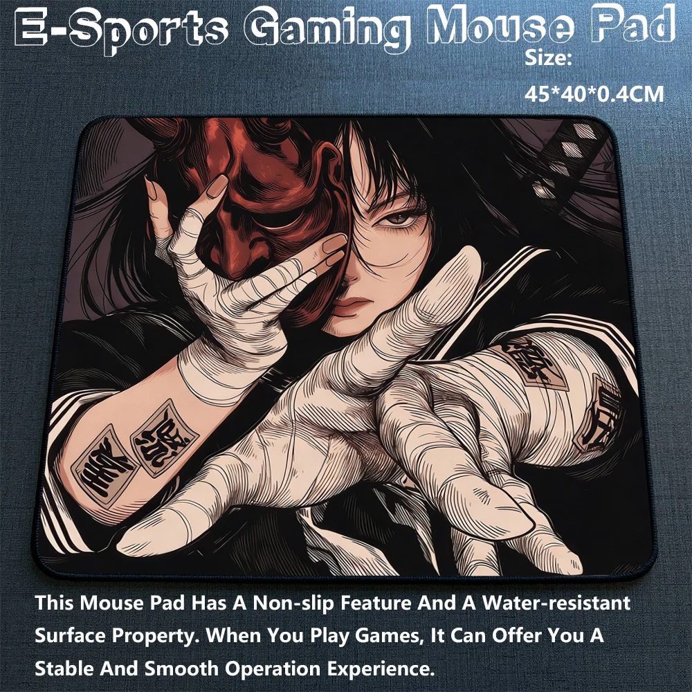 

Игровой коврик для мыши с изображением аниме-девушки в маске Они, водонепроницаемый, нескользящий, для геймеров, украшение для рабочего стола, коврик для мыши для киберспорта, игровой коврик для мыши