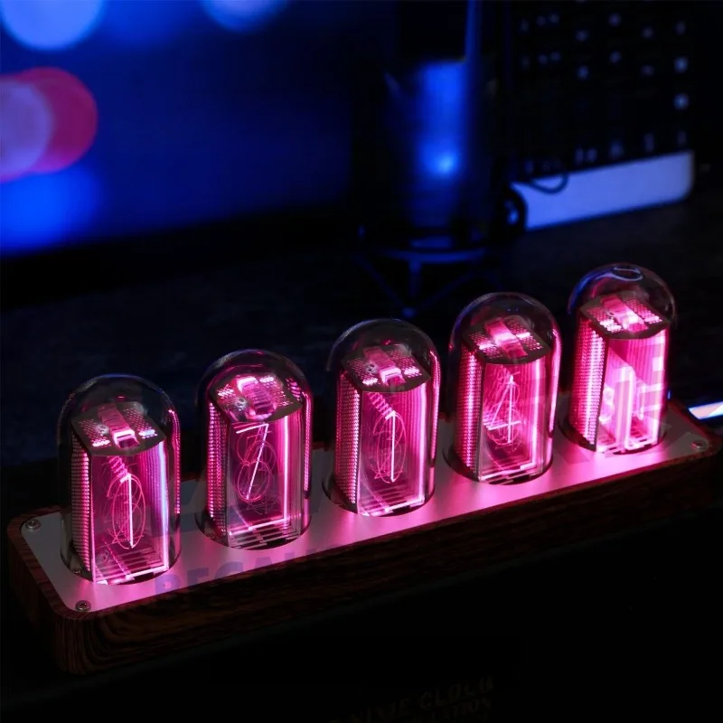 Pseudo Glow Tube Table Clock Creative Desktop Clocks Electronic Led Digital Alarm Clock Walnut Wood Decorative Ornaments