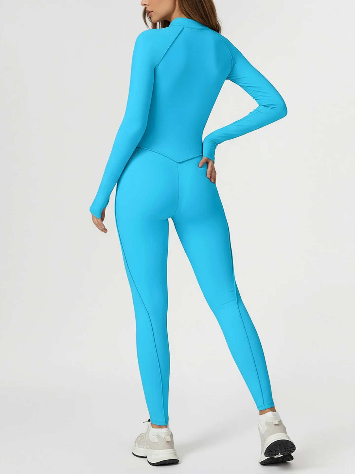 Women Long Sleeve Zip Up One Piece Jumpsuit Bodycon Athletic Romper Workout Onesie for Running Hiking Gym Sports Outfit