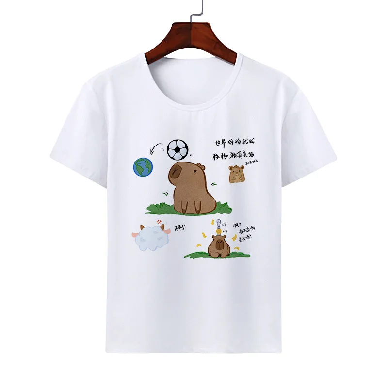 Bonito animal capivara dos desenhos animados meninos e meninas camiseta verão crewneck capibara de manga curta topo roupas de família