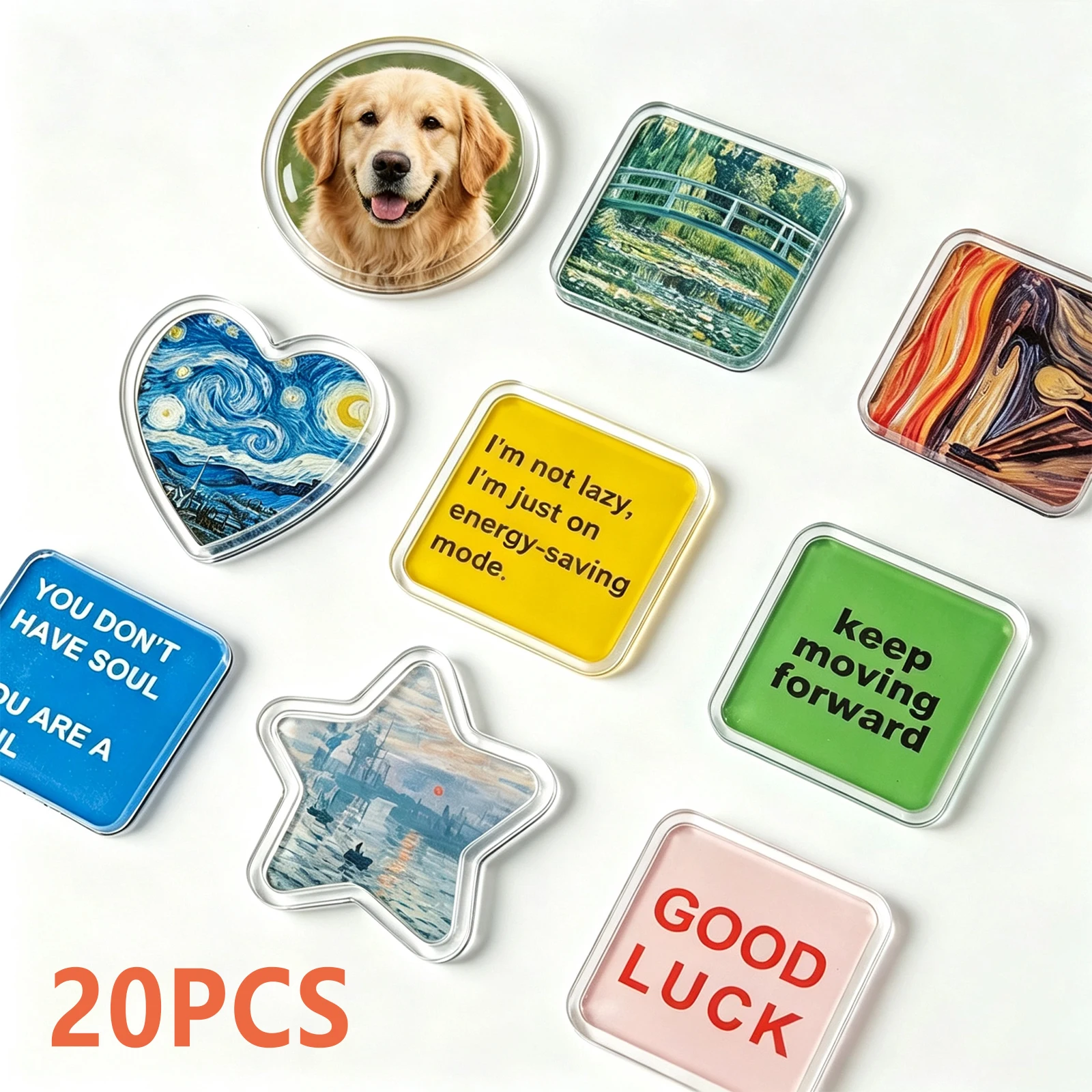 20Pcs DIY Acrylic Fridge Magnets Kit Handmade Souvenir Gift Magnetic Refrigerator Stickers Clear Acrylic Craft Set Home Decor