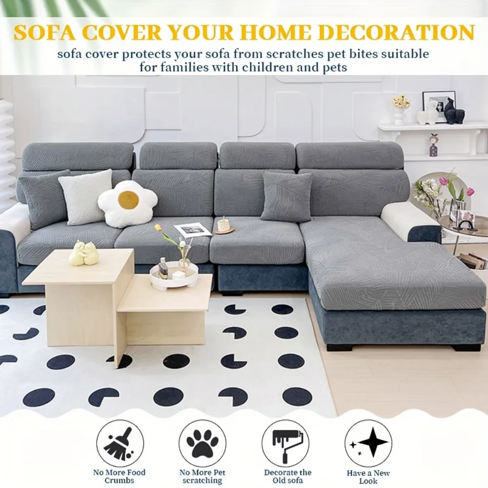 Waterproof Splash Sofa Cover Jacquard Stretch Fabric Sofa Cushion Seat Case Living Room Furniture Protector Solid Colors Home