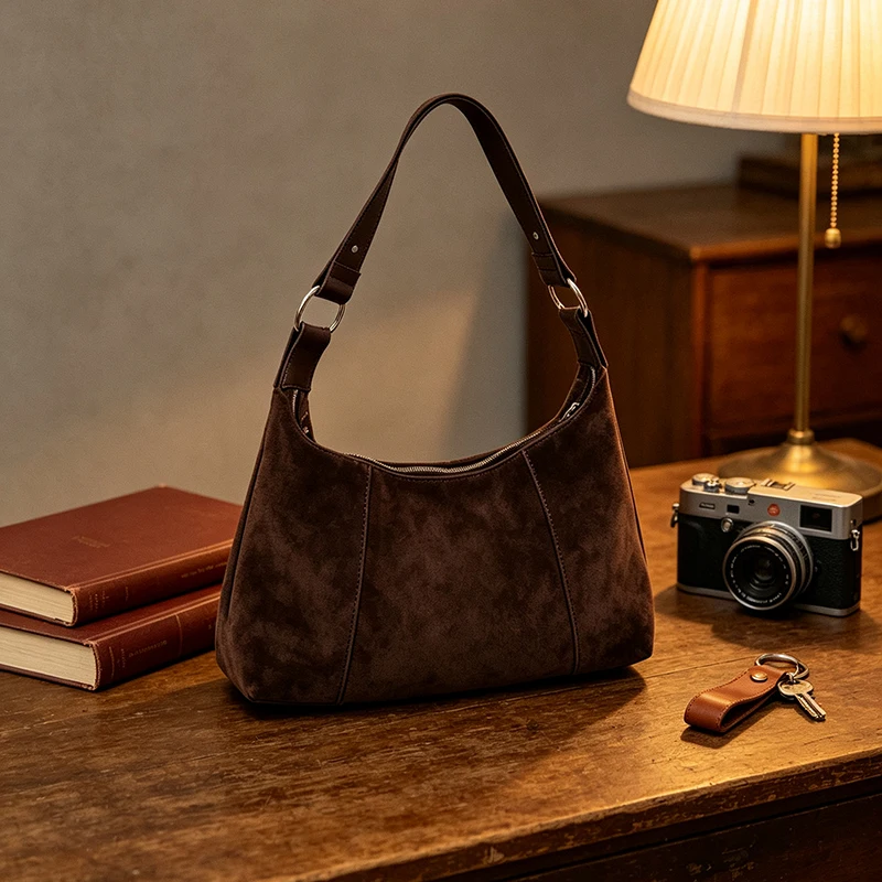 Deer Spots Schultertasche aus Kunstwildleder, Vintage-Handtasche für Damen, ideal für den Alltag im Herbst und Winter, große Kapazität, weich, lässig, mit Reißverschluss. – Detail 17