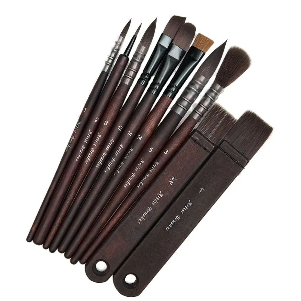 10Pcs 10Pcs/Set Nylon Hair Brushes Painting Brush Set Wooden Handle Animal Hair Paint Brush Pen Set Premium Art Supplies Oil