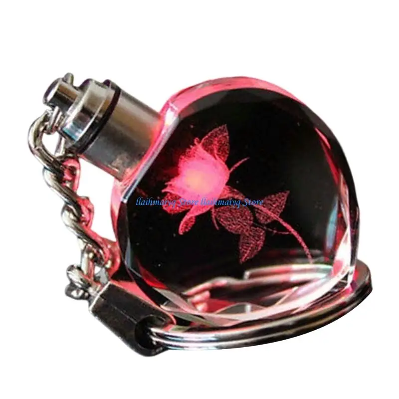 573B Shining Heart Keychain Rose Pattern Decorative Item Bag Charm For Everyday Use