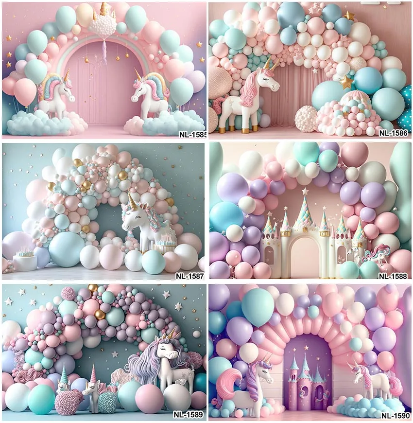 

Cake Smash Photographic Unicorn Colorful Cloud Balloons Castle Backdrops Birthday Party Baby Shower Portrait Newborn Backgrounds