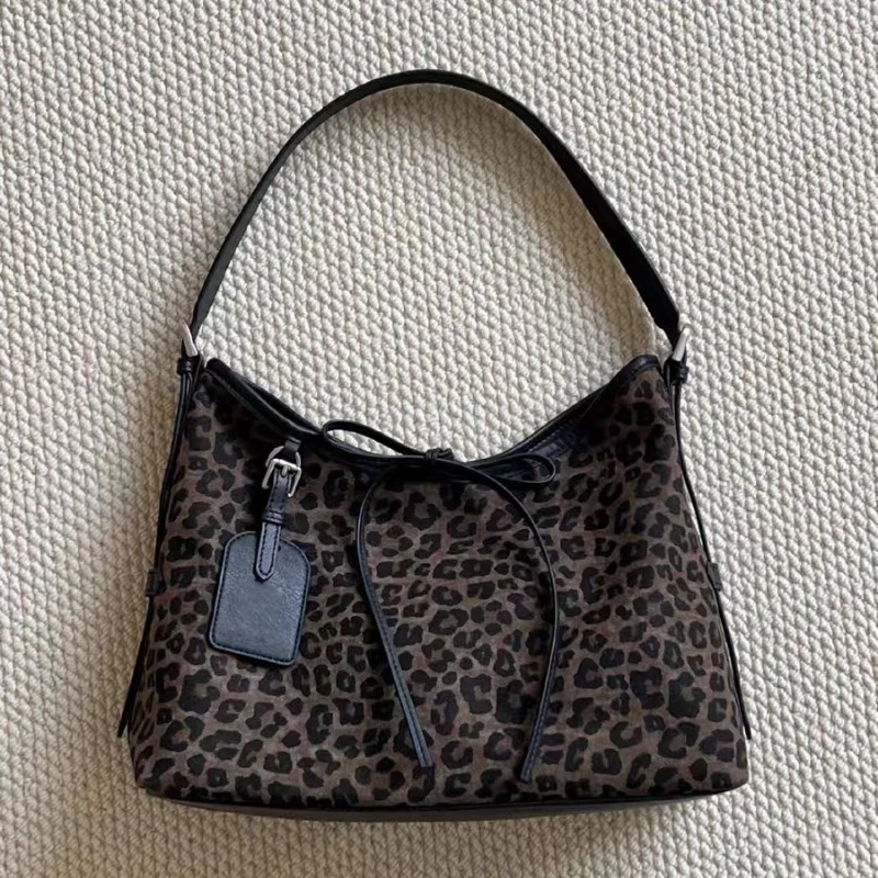 Y2k Harajuku Leopard Top-Handle Bags Women Luxury Design Office Lady Shoulder Underarm Bag Vintage Fashion Purses and Handbags