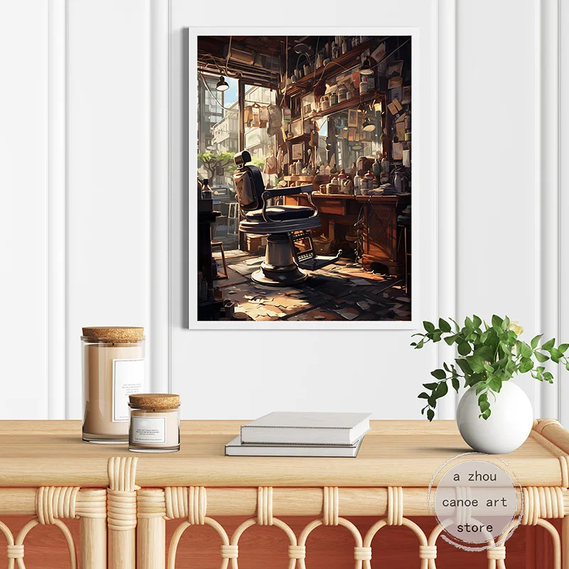 Retro Barber Shop Tattooed Barber Girl Old Mam HairStyle Art Posters Canvas Painting Wall Prints Pictures Barber Shop Home Decor
