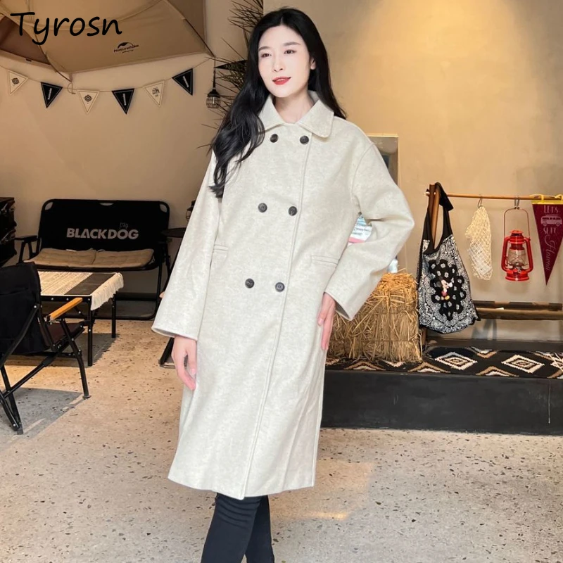 

Blends Women Loose Fashion Minimalist Temper Double Breasted Korean Style All-match Autumn Casual Office Lady Clothing Classic