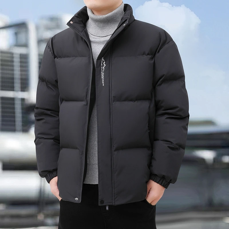 

Уличный альпинистский пуховик, зимняя мода, однотонное удобное универсальное молодежное пальто, мужское хлопковое пальто с воротником-стойкой