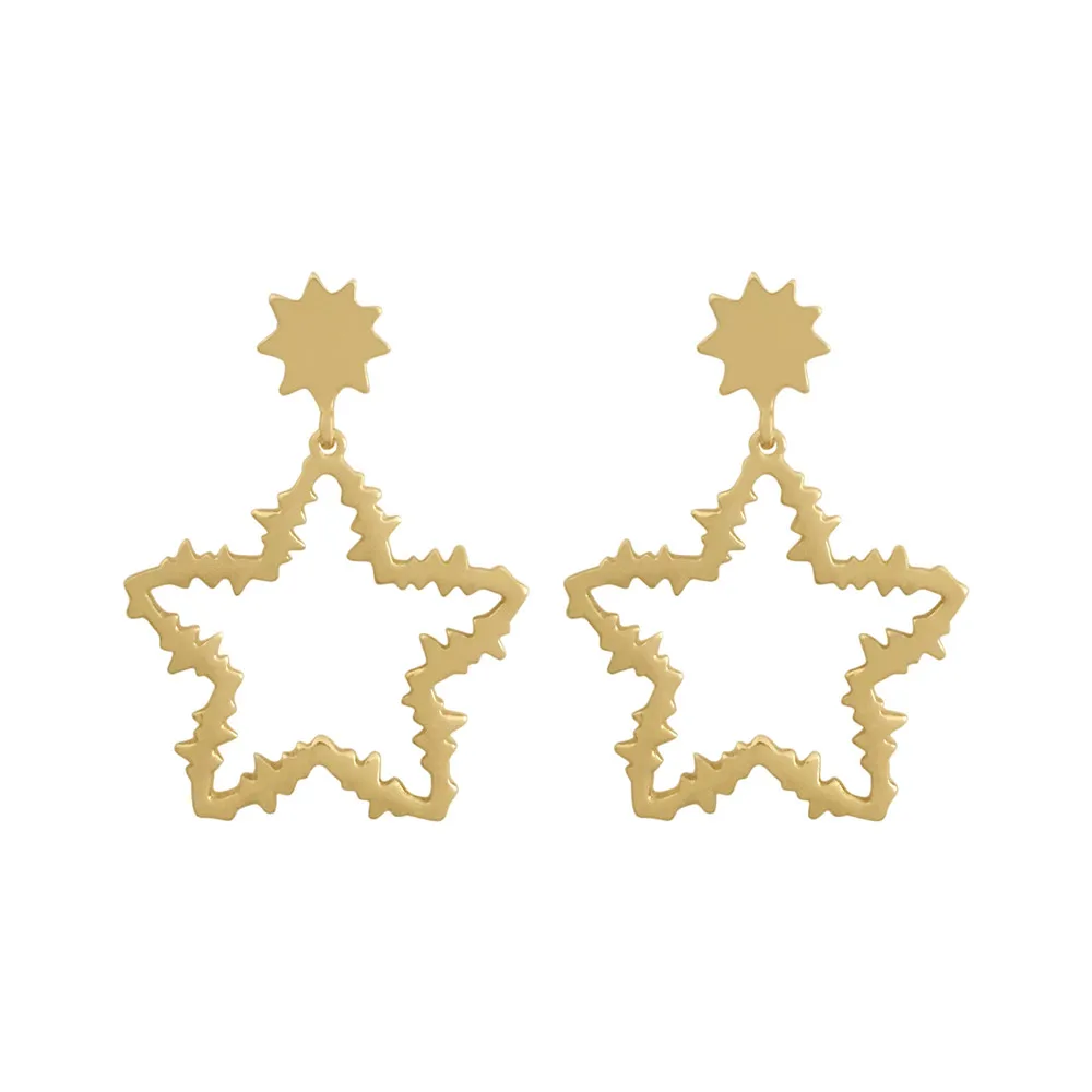 Trendy Gold Color Plating Heart Square Circle Star Geometric Drop Earrings For Women Irregular Thorn Decorated Accessory Jewelry