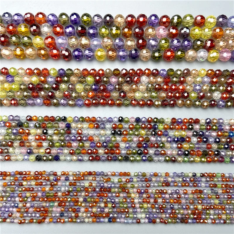 Wholesale 2 3 4MM Tiny Colorful Zircon Beads Shiny Small Faceted Zircon Stone Bead For Jewelry Making Beadwork Bracelet Necklace